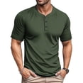 thumbnail image 2 of Men'S Henley T-Shirts Cotton Short Sleeve Casual T-Shirt Button Henley Basic Tee Lightweight Summer Top,Army Green L, 2 of 4