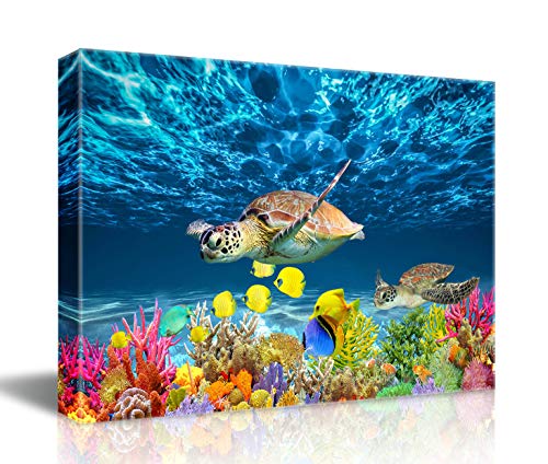 Bathroom Wall Decor Blue Ocean Sea Turtle Wall Art Poster Artwork