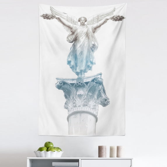 Retro Tapestry, Antique Muse Athens Hellenistic Period Mythological Monument Art, Fabric Wall Hanging Decor for Bedroom Living Room Dorm, 5 Sizes, Pale Blue Umber, by Ambesonne