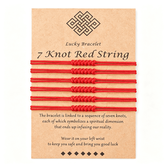 DESIGNICE 7 Knots Red String Bracelet Good Luck Protection Gift Kabbalah Thread Handmade String Bracelets for Women Men Family Handmade Red String Bracelet