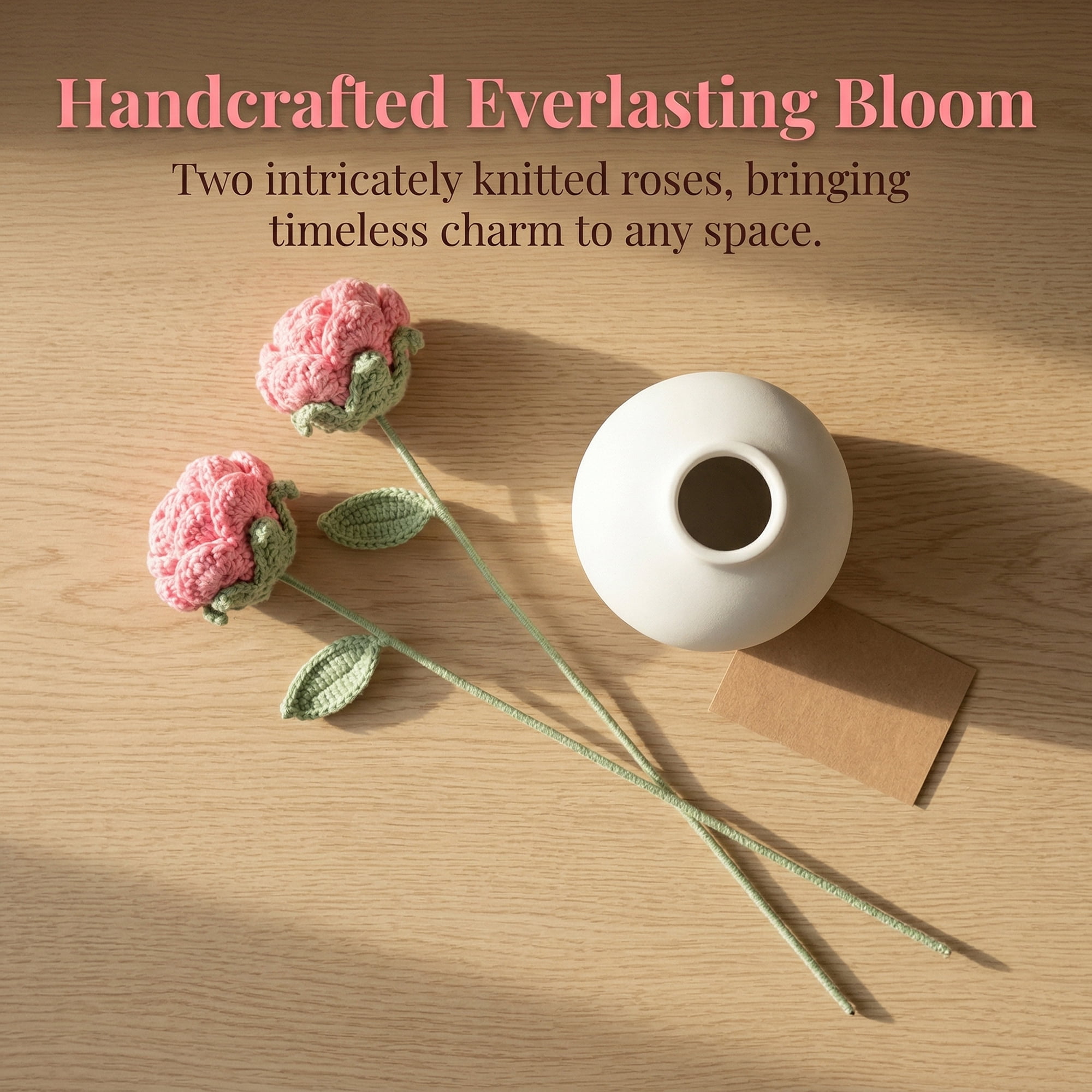 Unique Bargains 4Pcs Handmade Crochet Long Stem Fake Roses Dark Pink Gradient Purple 13in