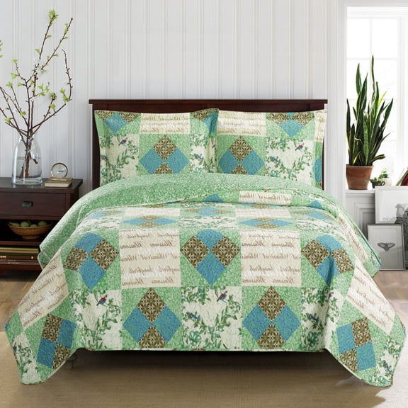 Durable Davina Oversize Coverlet, Patchwork Pattern Reversible Coverlet Set -King/California King