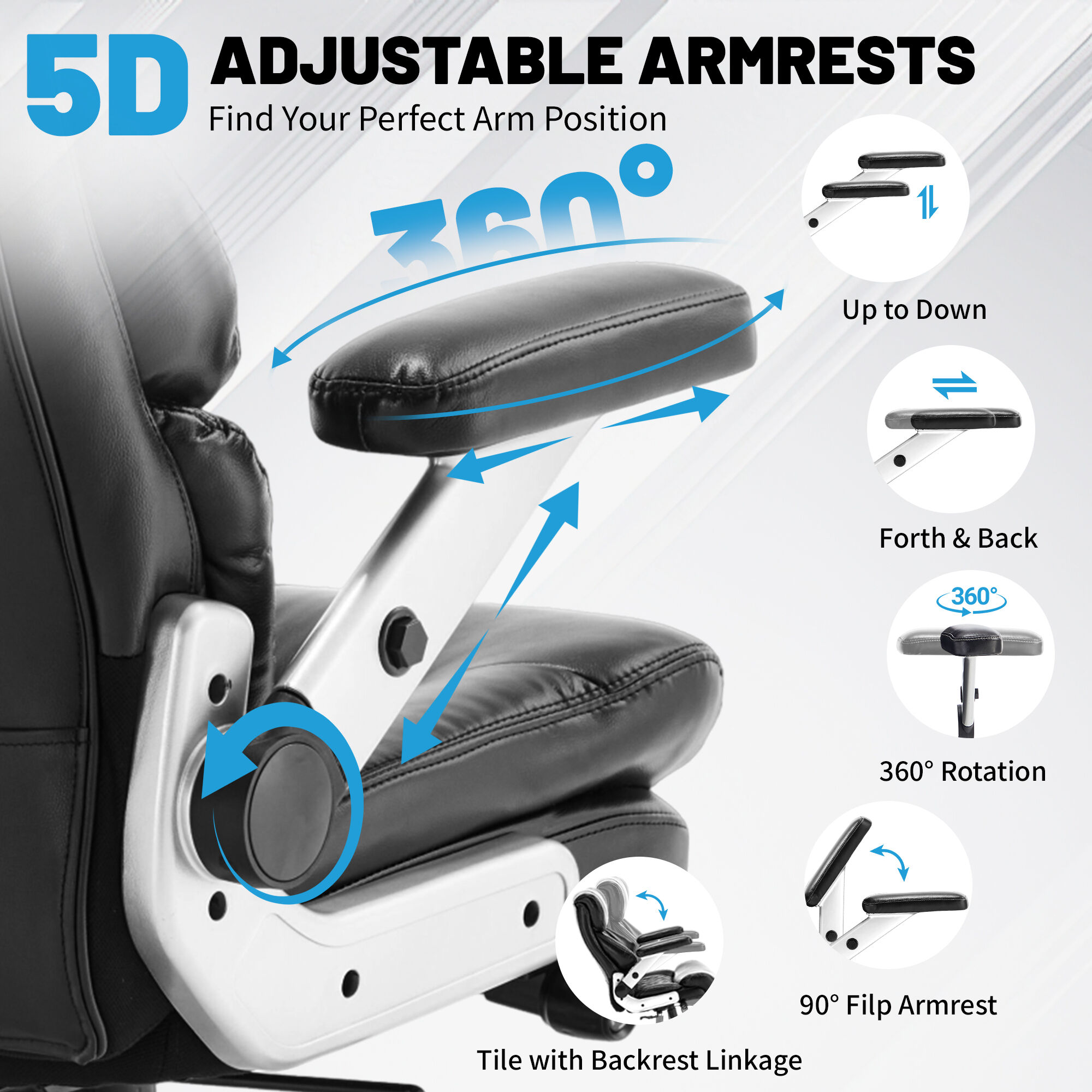 KSTCROW 800LBS High Capacity Office Chair for Various Body Types with High Back, Wide Seat and Adjustable Lumbar Support, Computer Desk Chair with Multi-Angle Adjustable Flip Arms for Home Office