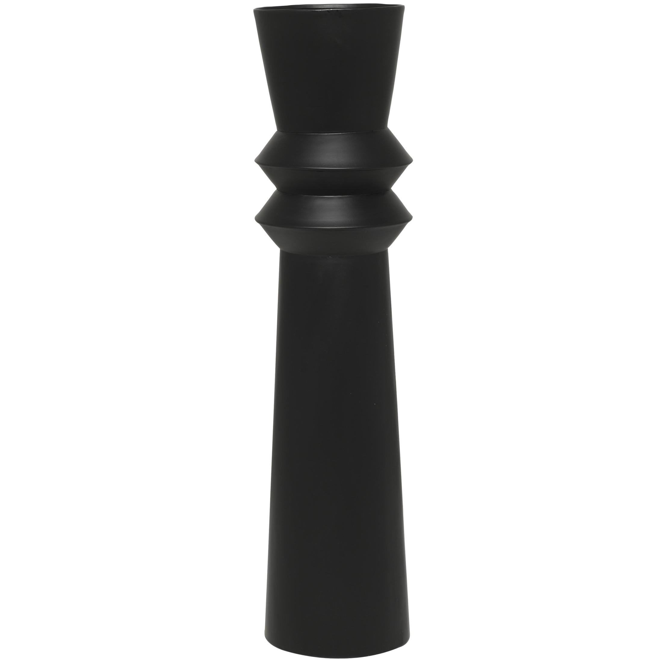 DecMode 32" Tall Art Deco Fluted Floor Black Metal Vase