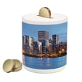 thumbnail image 1 of Chicago Skyline Piggy Bank, Sunset in Big City with Dramatic Sky Skyscrapers Evening by Lake, Ceramic Coin Bank Money Box for Cash Saving, 3.6" X 3.2", Blue Orange Taupe, by Ambesonne, 1 of 4