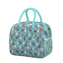 Womens Blue Halloween Ghosts Pumpkins Skulls and Bats Lunch Box for Work,Insulated Lunch Bag for Women,Loncheras Para Mujer,Leakproof Adult Lunch Bag for Work,Beach,Travel,Picnic,Camping