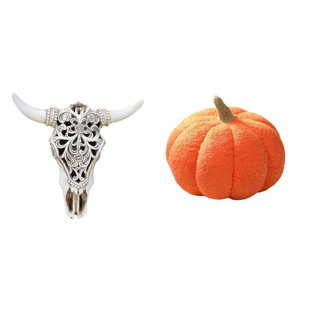 Escultura de pared de calavera,Estatua de resina con cabeza de vaca para decoración de pared y hogar,Almohadas de calabaza de Halloween,Almohadas de calabaza de Halloween Decoración del hogar