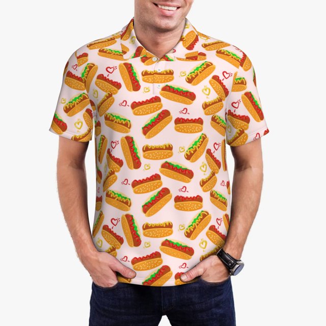 Balery Hot Dog In Heart Camisa Polo de Hombre con Estampado, de Manga Corta y Tejido Medio, Camisa Tipo Golf Polo-Small