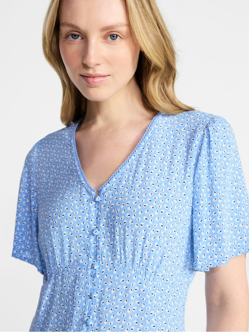 Time and Tru Women's Empire Waist Midi Dress with Short Sleeves, Sizes  XS-XXXL - Walmart.com