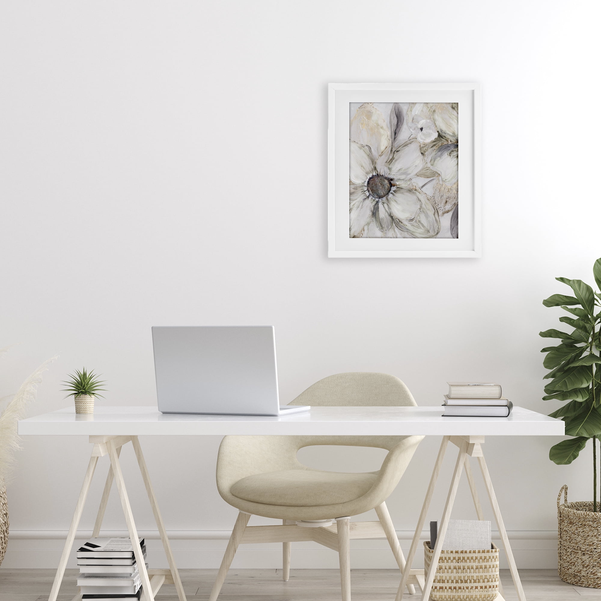 Stupell Industries Neutral Sandstone Blooms White Framed Print Under Glass, design by Carol Robinson