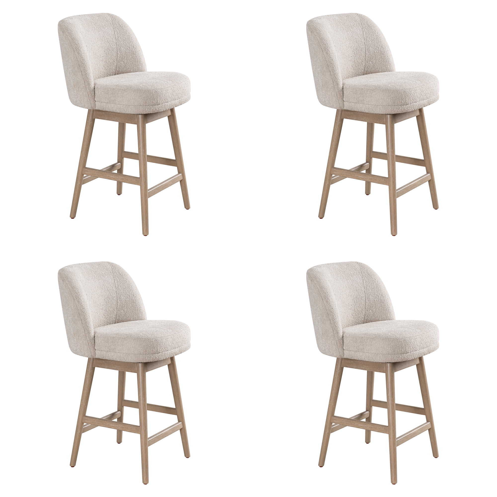 Sadie Solid Wood Upholstered 26" Counter Height Swivel Barstool with Ancient Stone Fabric Seat - Set of 4