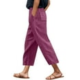 thumbnail image 2 of Capri Pants for Women Spring Summer Elastic Waist Relaxed Fit Straight Leg Linen Cropped Pants with Pockets, 2 of 5