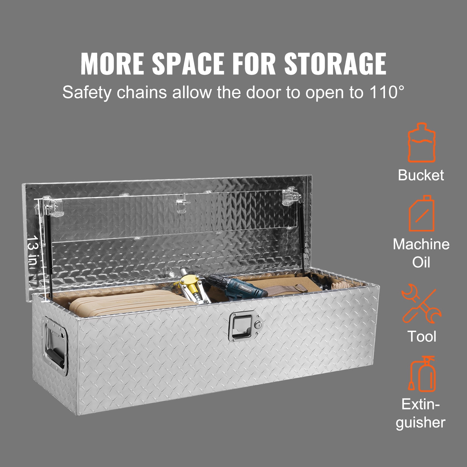 VEVOR Truck Tool Box 39"x13"x10" Heavy Duty Aluminum Bar Tread Tool Box for Pick Up Truck Bed