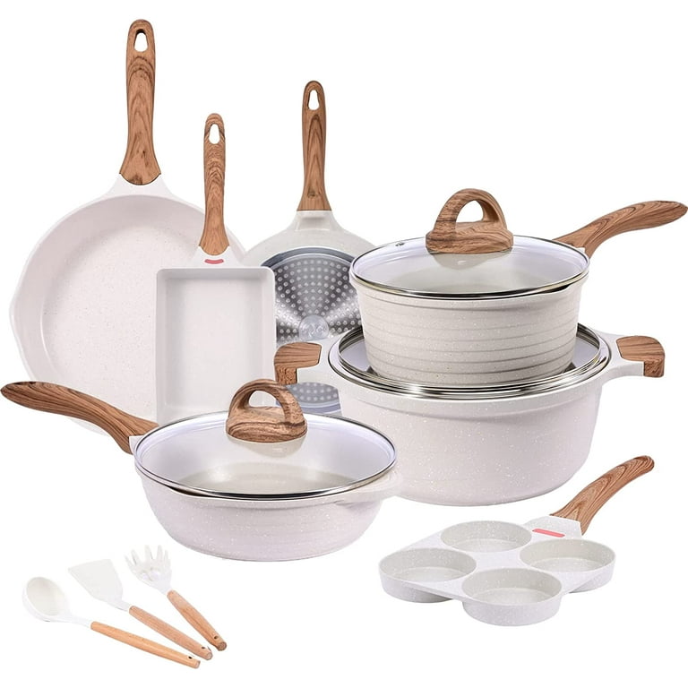 SENSARTE Ceramic Nonstick Pots and Pans Set, 17 Pieces Healthy Nonstick Cookware Set with Pots Protectors, Induction Kitchen Cookware Sets White, PFAS
