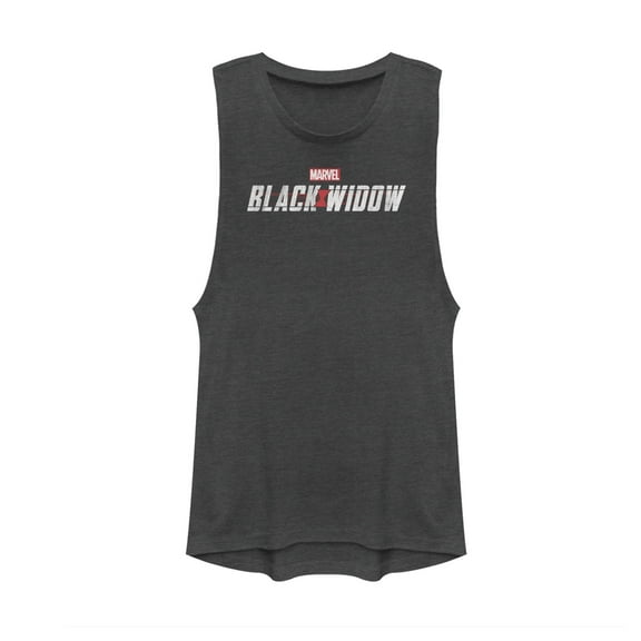 Junior's Marvel Black Widow Movie Logo Festival Muscle Graphic Tee Charcoal Medium