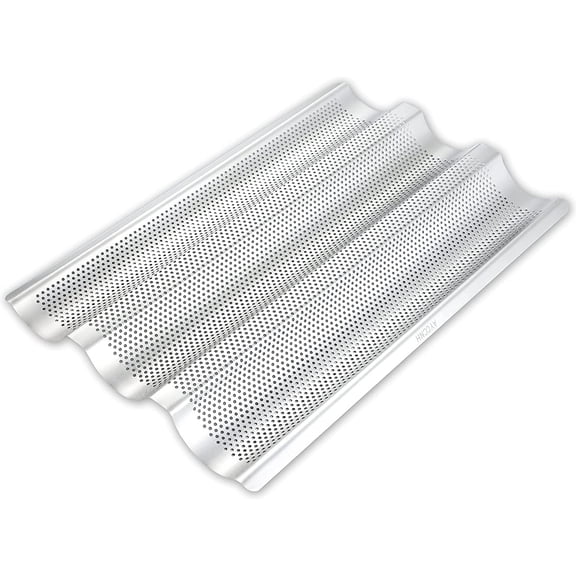 Stainless Steel French Baguette Bread Pan, Perforated Loaf Pans for Baking 15"x10", 3 Waves Toaster Oven Baking Tray (1 Pack)