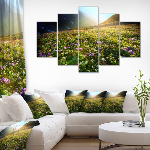Prairie avec Fleurs Colorées - Art sur Toile Paysage Surdimensionné