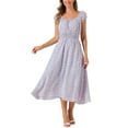 thumbnail image 1 of Vestido Maxi Flare de Cuello Cuadrado Floral para Mujeres con Cintura Elástica L Púrpura, 1 of 6
