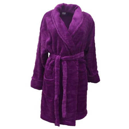 Croft & Barrow Womens Soft Plush Purple Striped Robe Short Housecoat X ...