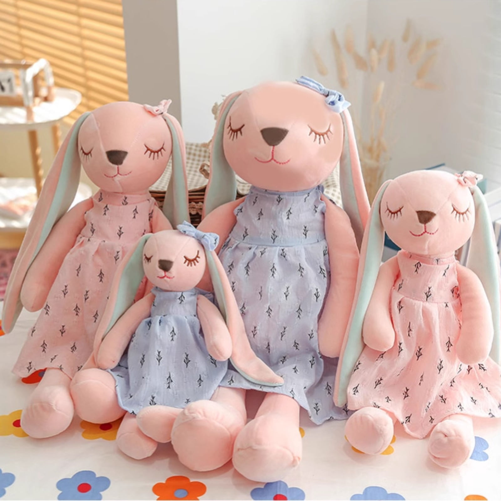 Floral Dress Long Ear Bunny Plush Toy Soft Stuffed Rabbit Doll Decorative Gift