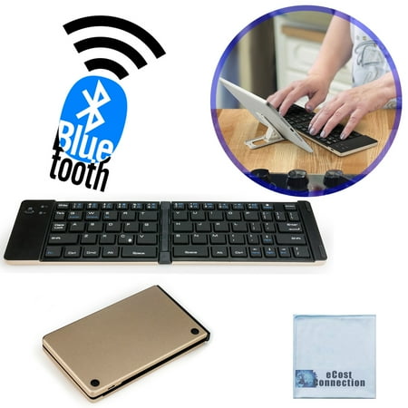 Foldable Bluetooth Keyboard for Computers, Laptops, Tablets, Smartphones, iPhones, Samsung, Android, iPads (Gold) + eCostConnection Microfiber (Best Bluetooth Keyboard For Tablet)