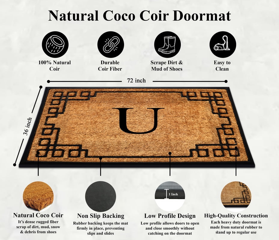 A1 Home Collections Natural Coir & Rubber Door Mat, Long-Lasting Entrance Doormats for Front Door, Thick & Non-Slip Durable Outdoor Entry Mat 36" x 72"