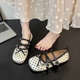 thumbnail image 6 of Samdudou Mary Janes Shoes for Women Closed Toe Round Front Multiple Criss Cross Buckle Straps Sweet Bowknot Decor Polka Dot Print Casual Walking Everyday Footwear, 6 of 9