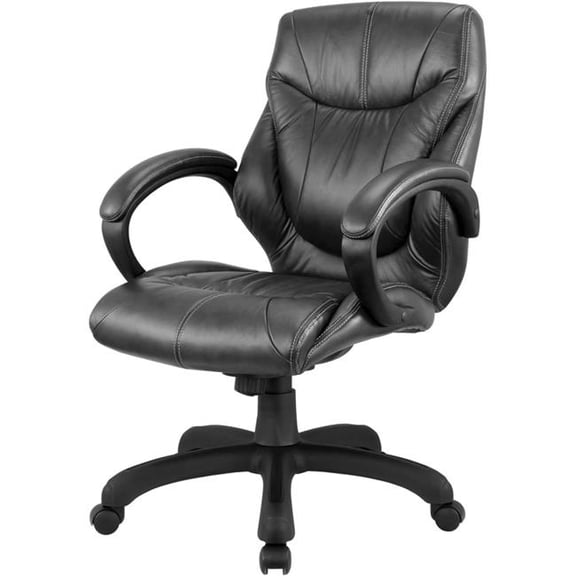 Nicer Furniture AP127B-BK Middle Back Real Leather Executive Chair - Black