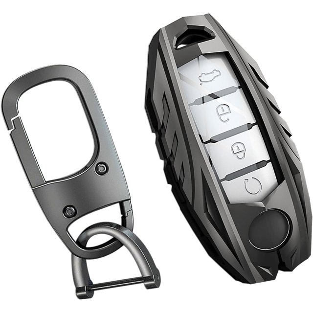 Zinc Alloy Key Fob Cover,Keychain,Full Protection Car Key Case for Altima Maxima Murano Pathfinder Rogue Sentra Versa Titan XD GTR Armada Smart Keyshell Accessories,Gun Color,For Nissan A