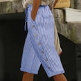 thumbnail image 2 of Striped Capri Pants for Women Elastic Waist Straight Wide Leg Cropped Pant Summer Casual Drawstring Side Button Capri Trouser with Pockets, 2 of 8