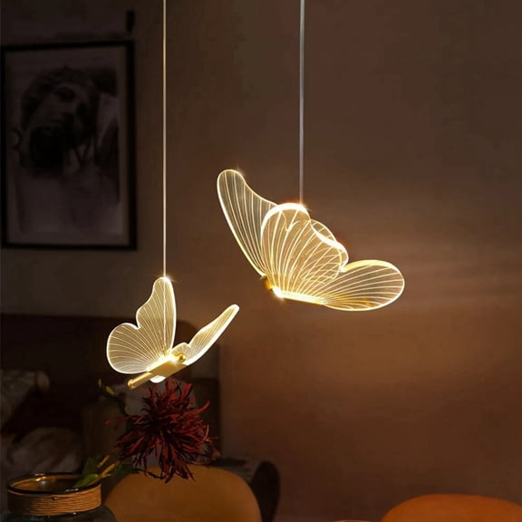 Butterfly LED Pendant Lights Nordic Golden Bedside Chandelier Lighting for Living Room Bedroom Bedside Lamp A