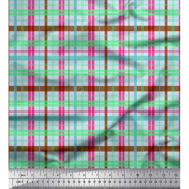 Soimoi Rayon Crepe Fabric Plaid Check Decor Fabric Printed Yard 46 Inch Wide