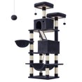 thumbnail image 2 of Feandrea Cat Tree, 66.1-inch Large Cat Tower with 13 Scratching Posts, 2 Perches, 2 Caves, Basket, Hammock, Pompoms, Multi-Level Plush Cat Condo for Indoor Cats, Smoky Gray, 2 of 7