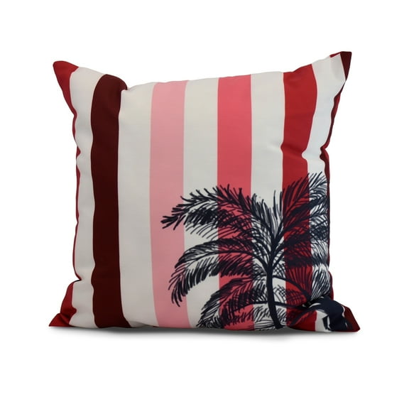 Simply Daisy, 16 x 16Inch, Thin Stripe Palm, Stripe Print Pillow, Red