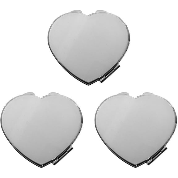 Set of 3 Slim Heart-Shaped Double Sided Magnifying Compact Mirrors (Small, Silver)