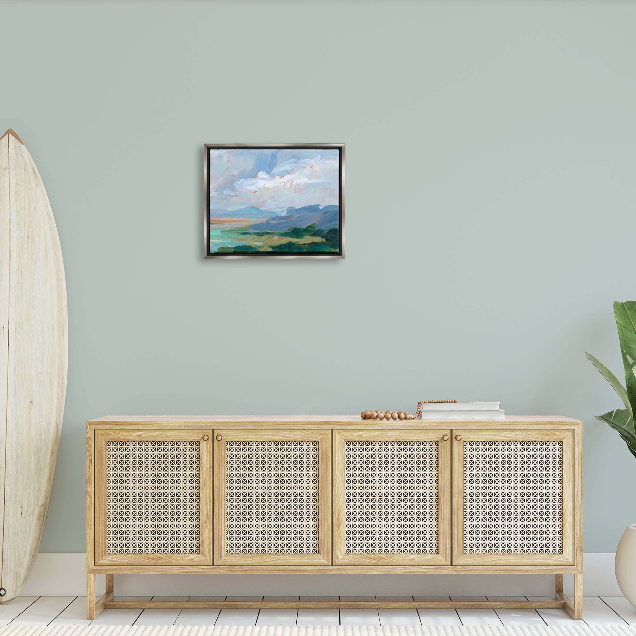 Ocean Cliffs Abstract Landscape Landscape Painting Luster Gray Framed Art Print Wall Art