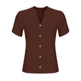 thumbnail image 3 of Tittly Button Down Shirts Womens Shirts Women's Petal Sleeve Cotton Linen Casual Summer Shirt Tshirts Shirts Short Sleeve Shirts Coffee XXL, 3 of 7