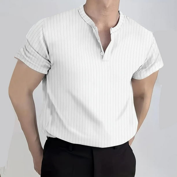pstuiky Camisas casuales de manga corta para hombre, Blusa deportiva informal de manga corta con cuello alto para hombre ropa de hombre xxl