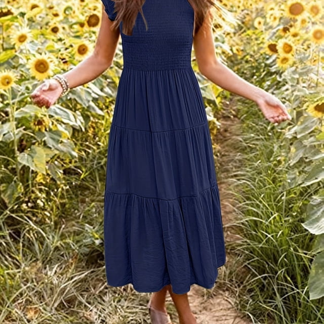 Vestido De Capas Sólidas Vestido Informal Para Primavera Y Verano Ropa De Mujer