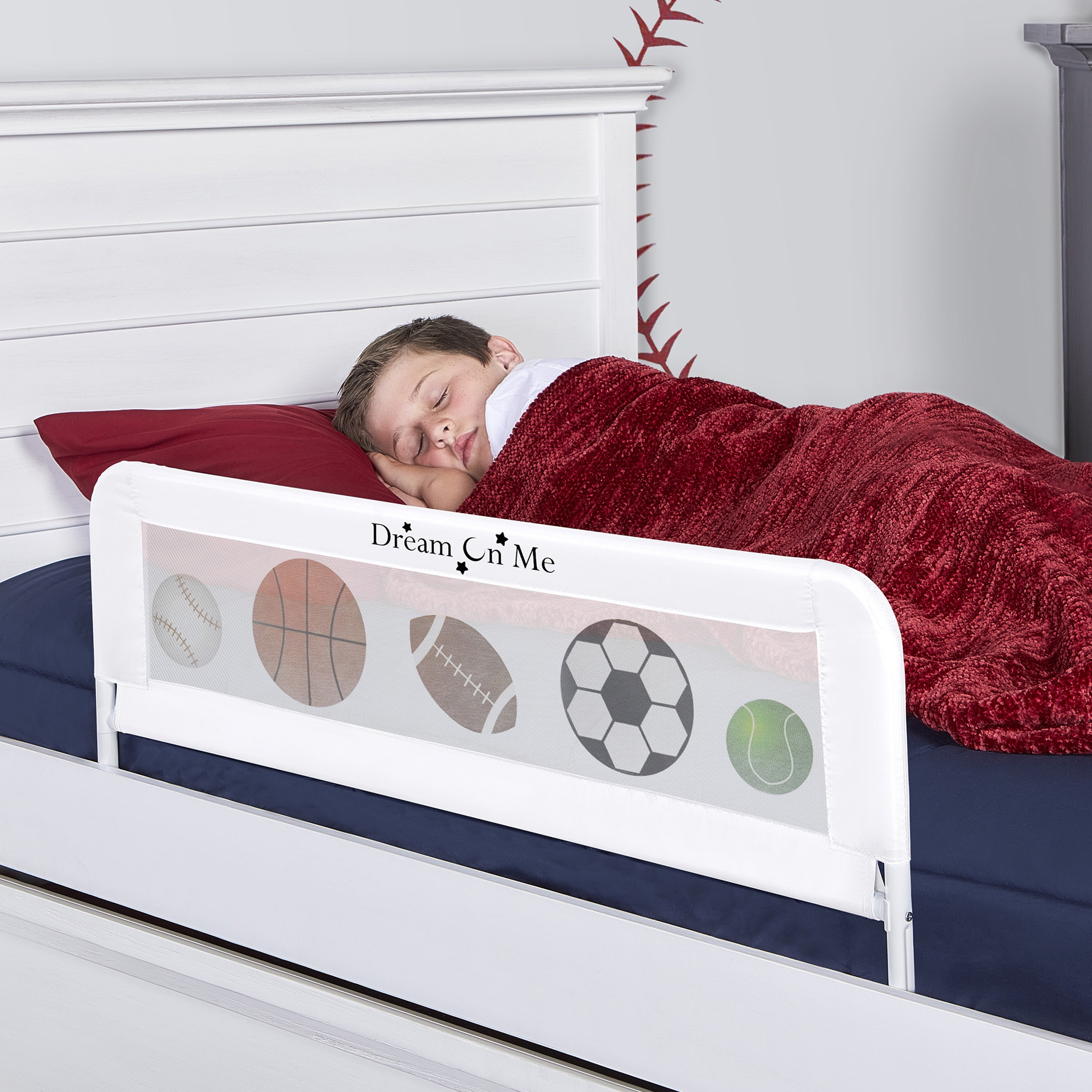Dream On Me Adjustable Mesh Bed Rail, Sports Print