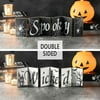 NewWestHalloween Table Decorations Wooden Hinged Sign Double-Sided Display for Home and Party Holiday, White and Black