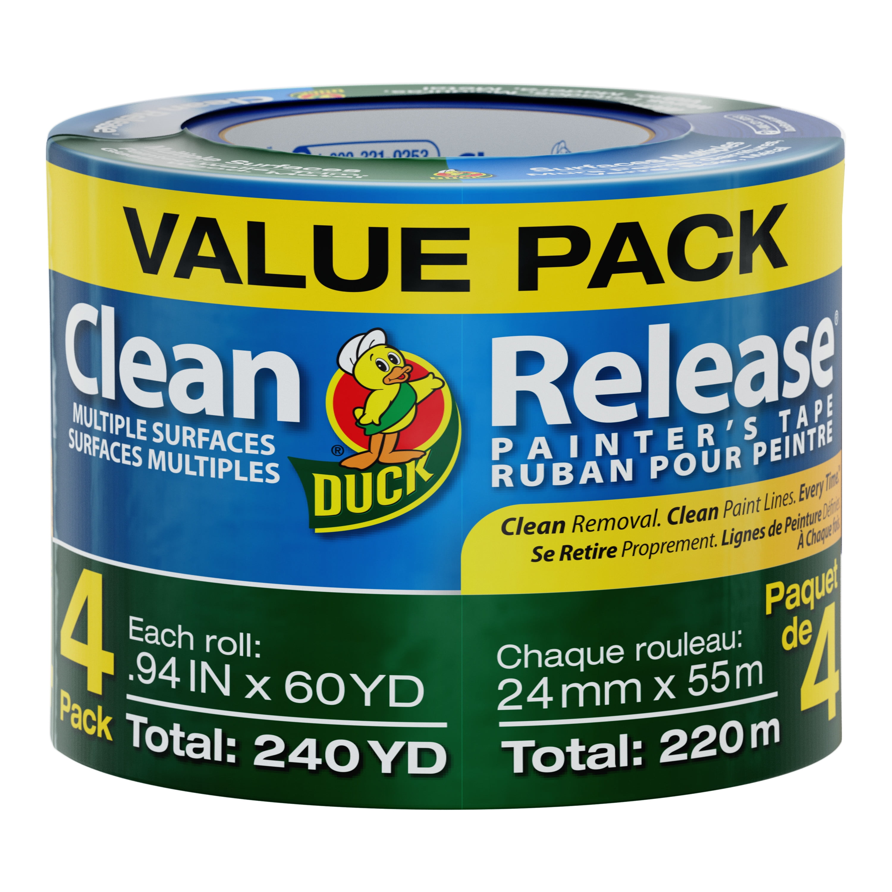 (2 pack) Duck Clean Release .94 in. x 60 yd. Blue Painter's Tape, 4 Pack