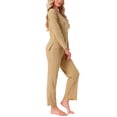 thumbnail image 4 of Conjuntos de pijama para mujer, botón, manga larga, cuello en V, ropa de estar en casa, pantalones con cintura elástica, 2 piezas con bolsillos, S, amarillo, 4 of 6