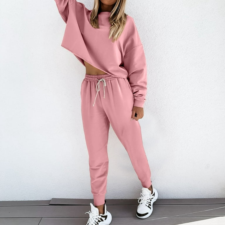 Sayhi Women's Sweatsuit Loungewear Plus Size Casual Tracksuit Two Piece  Outfits Summer Sets Pink XL