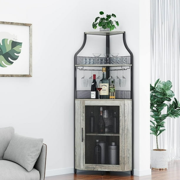 Sakiyr Corner Bar Unit Wine 5 Tier Corner Shelf with Glass Holder & Lower