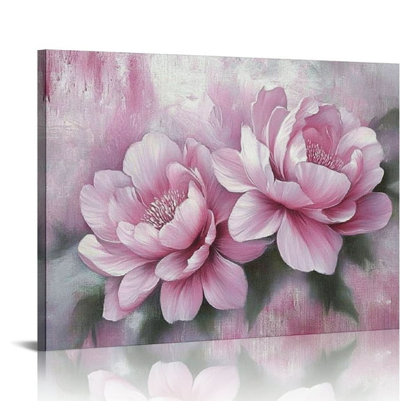 BCIIG Vintage Flower Canvas Wall Art Peony Flower Blossom Painting Picture Pink Floral Artwork  for Home Living Room Bedroom Decoration  20x16in