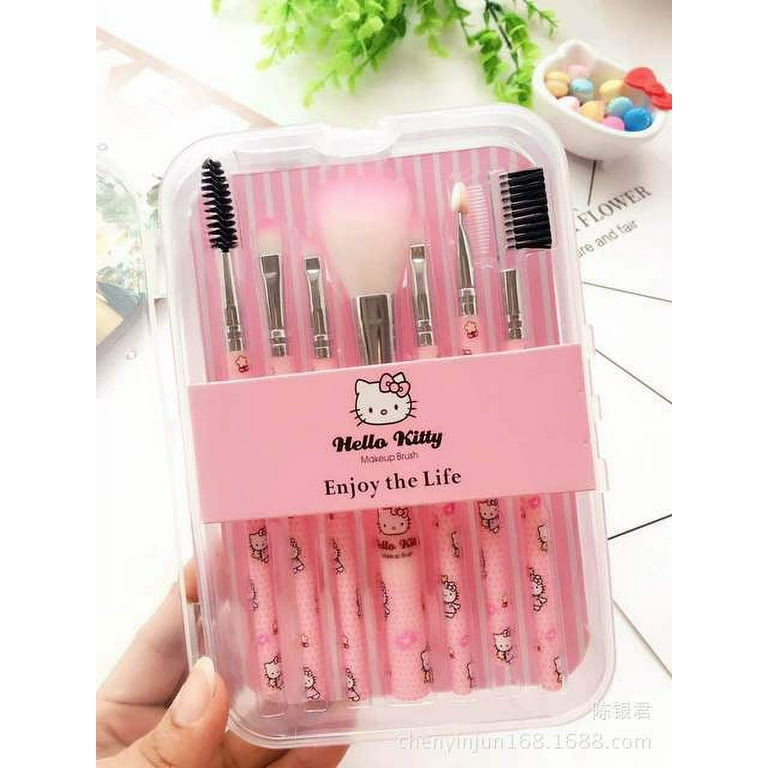 Impressions Vanity Hello Kitty 6 Pcs Makeup Brush Set with Clear Cloche, Aluminum Ferrule Super Soft Brushes (Pink)