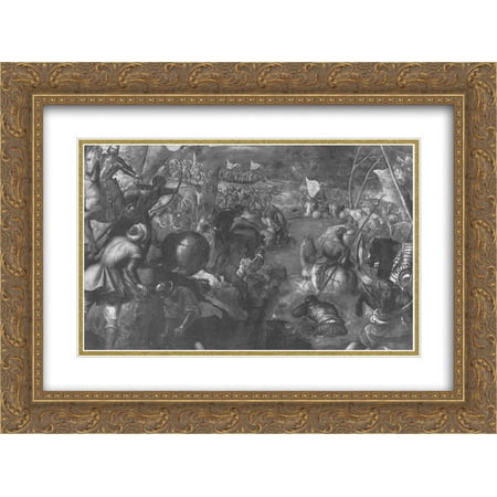 Tintoretto 2x Matted 24x18 Gold Ornate Framed Art Print 'Francesco II Gonzaga against Charles VIII of France 1495 in fighting the battle of the Taro'