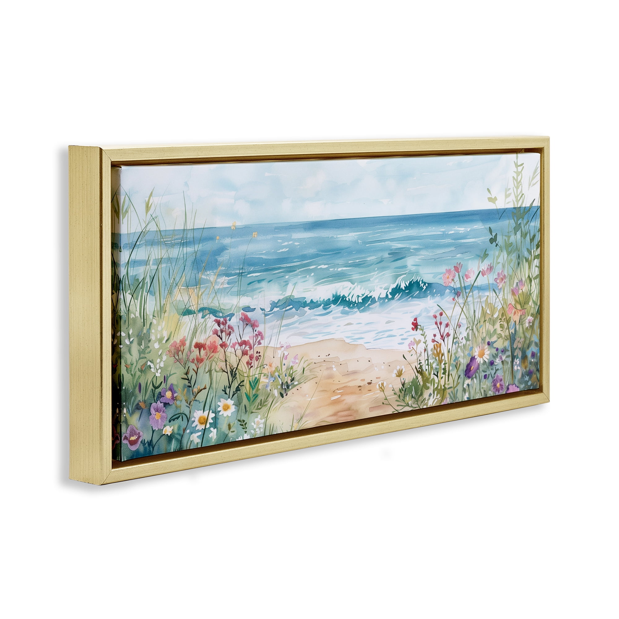 Stupell Industries Wildflower Seascape Beach Gold Framed Floater Canvas Wall Art, design by Heidi Kuntz