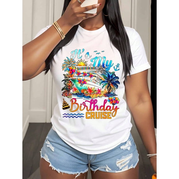 Its My Birthday Cruise Shirt Tropical Ship Design Party Celebration Vacation Outfit Summer Travel Gift For Women Men Unisex T-Shirt,220g